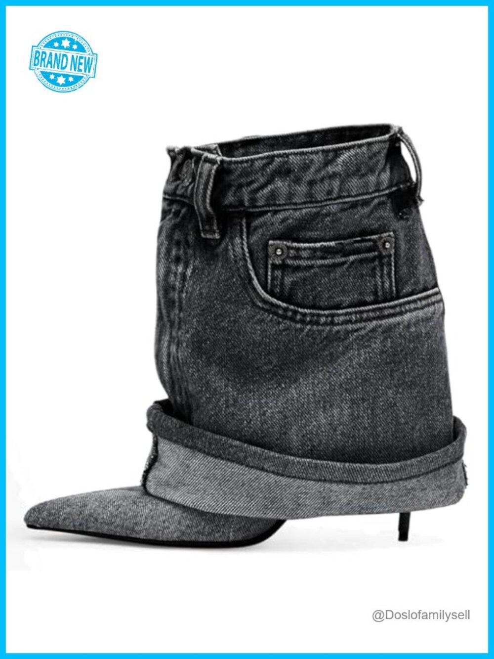 Women's Pointed Toe Stiletto Heel Fold Over Denim Ankle Booties